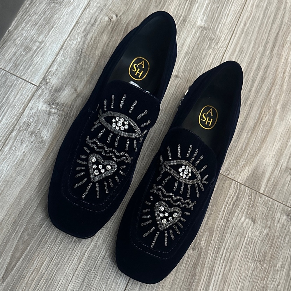 Ash women’s  Navy Embellished Loafers sz 39 sz 9